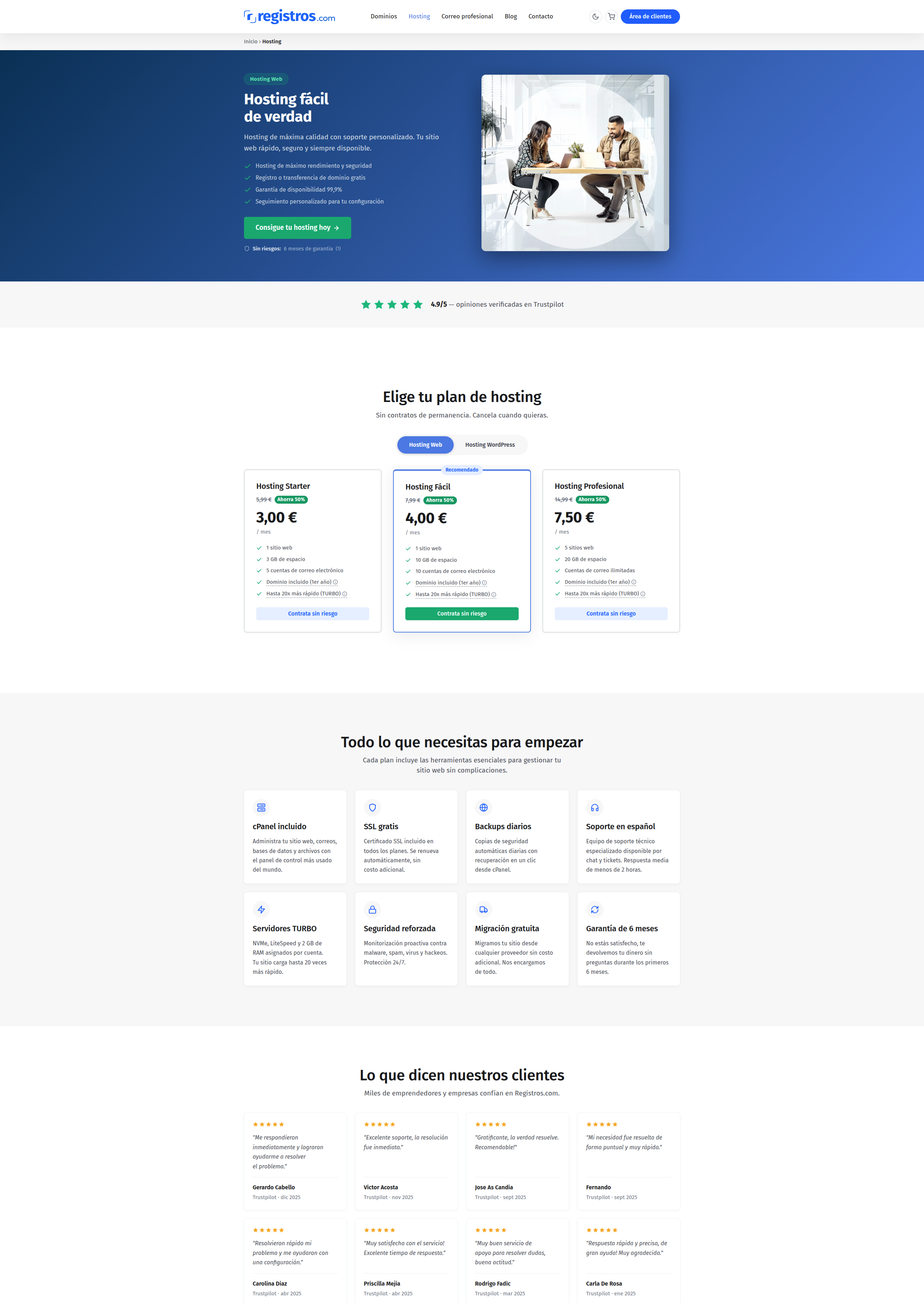 Produkt-Landingpage von Registros.com