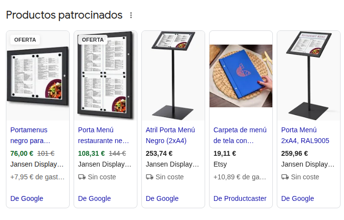 Shopping-Anzeigen von Jansen Display bei Google
